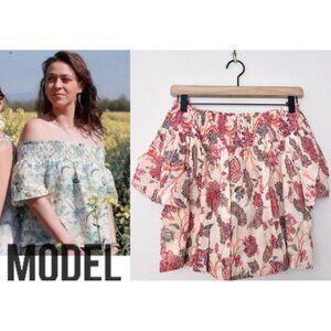 Anthropologie Léonie Smocked Off The Shoulder Floral Blouse S Bohemian Ruffle